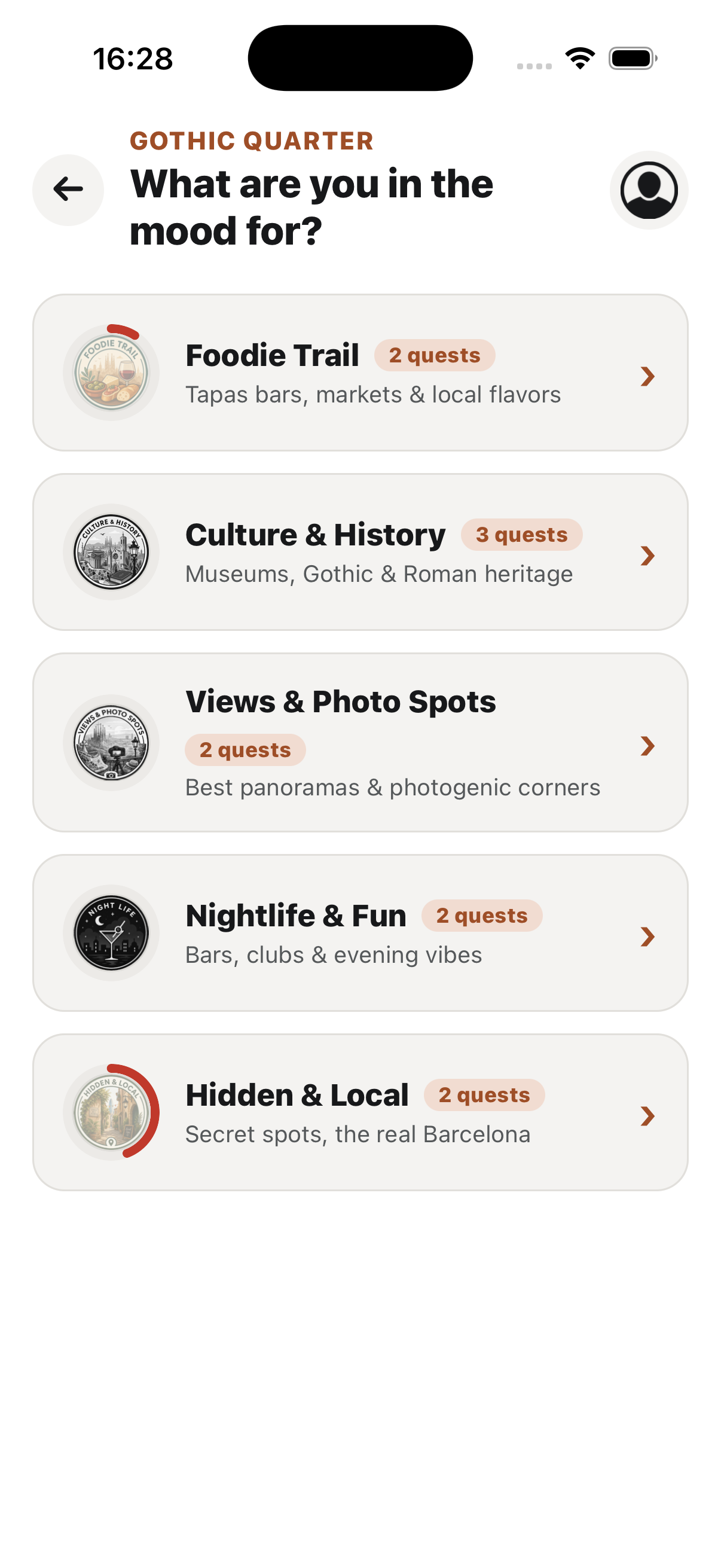 Quest categories for the Gothic Quarter