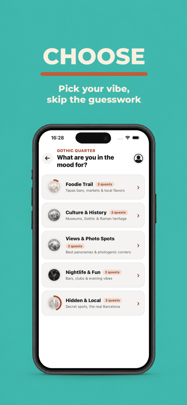 Choose — pick the quest category you're in the mood for