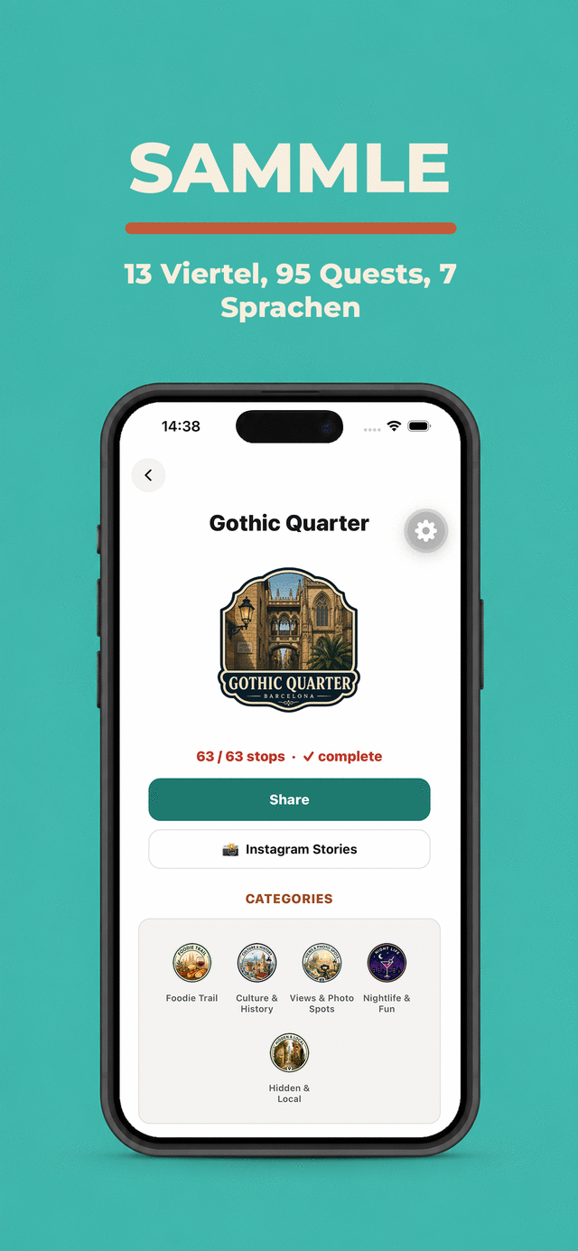 Collect — track quests and districts you've finished