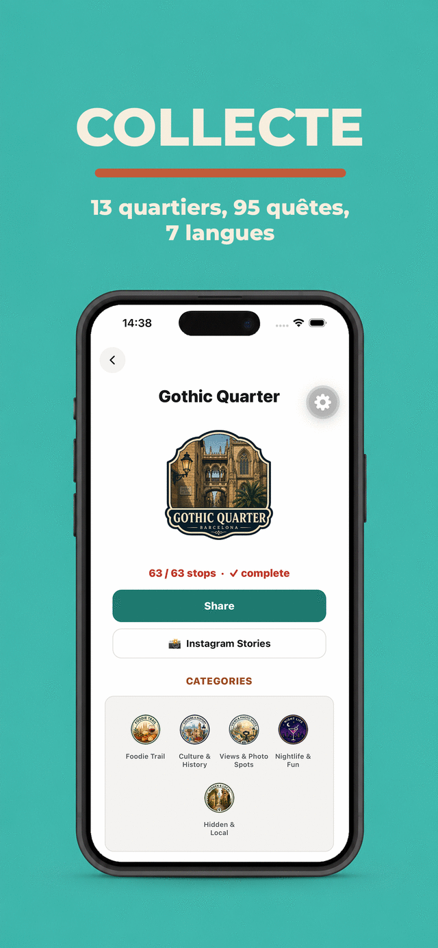 Collect — track quests and districts you've finished