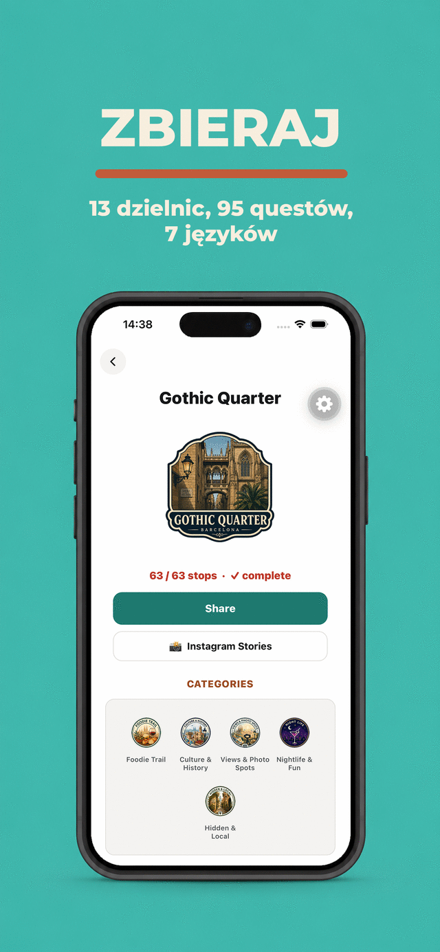 Collect — track quests and districts you've finished