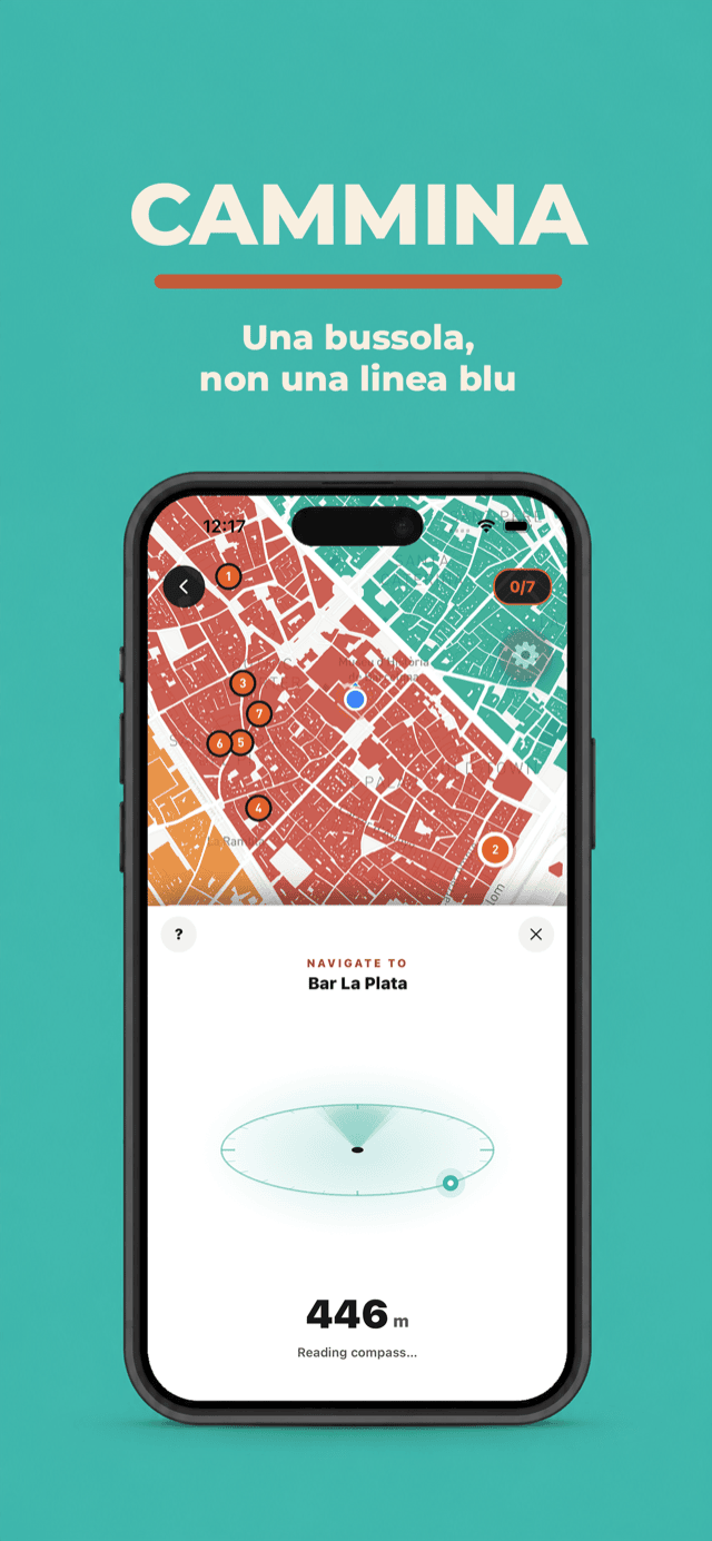 Walk — an in-app compass points to the next stop