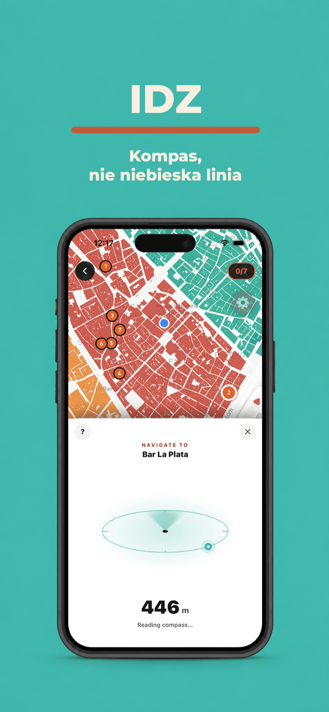 Walk — an in-app compass points to the next stop
